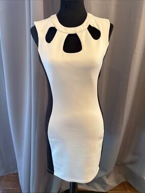 Sleeveless White & Black Cutout Bodycon Dress
